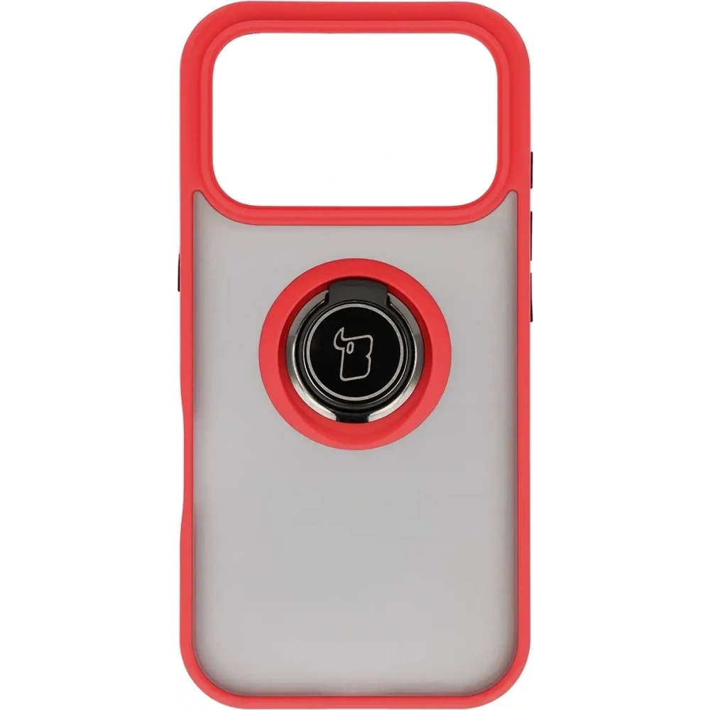 Etui z uchwytem na palec Bizon Case Hybrid Ring do Apple iPhone 17 Pro przydymione z czerwoną ramką