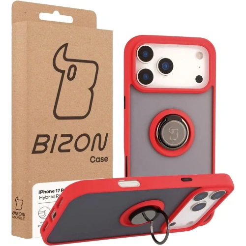 Etui z uchwytem na palec Bizon Case Hybrid Ring do Apple iPhone 17 Pro Max przydymione z czerwoną ramką