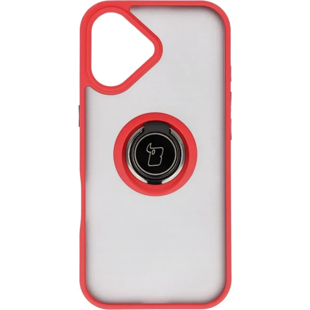 Etui z uchwytem na palec Bizon Case Hybrid Ring do Apple iPhone 17 przydymione z czerwoną ramką