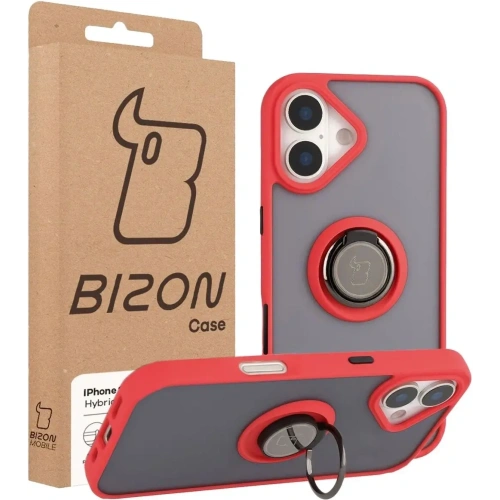 Etui z uchwytem na palec Bizon Case Hybrid Ring do Apple iPhone 17 przydymione z czerwoną ramką
