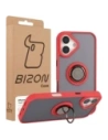 Etui z uchwytem na palec Bizon Case Hybrid Ring do Apple iPhone 17 przydymione z czerwoną ramką