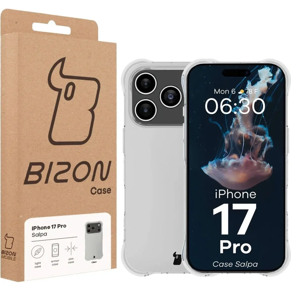 Elastyczne etui Bizon Case Salpa do Apple iPhone 17 Pro przezroczyste