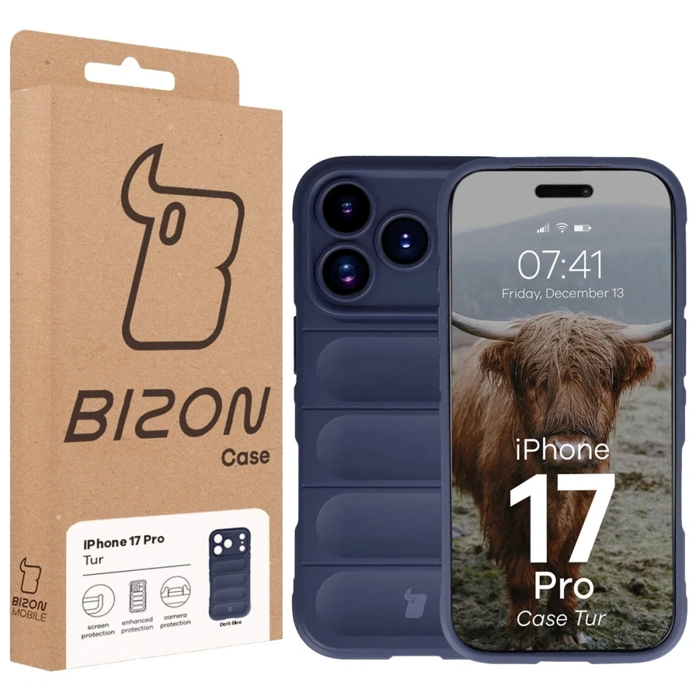 Pancerne etui Bizon Case Tur do Apple iPhone 17 Pro granatowe