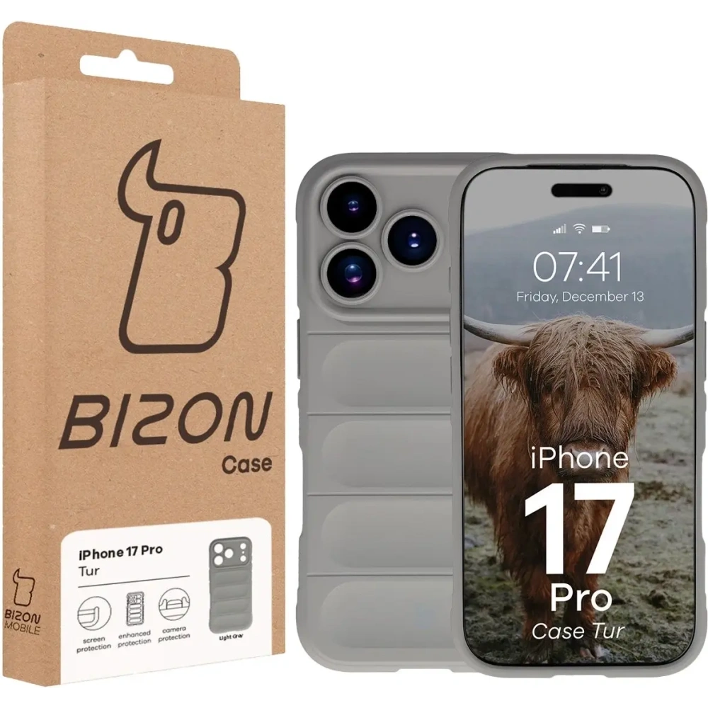 Pancerne etui Bizon Case Tur do Apple iPhone 17 Pro jasnoszare