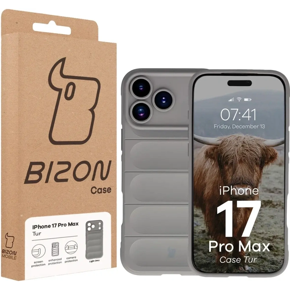 Pancerne etui Bizon Case Tur do Apple iPhone 17 Pro Max jasnoszare