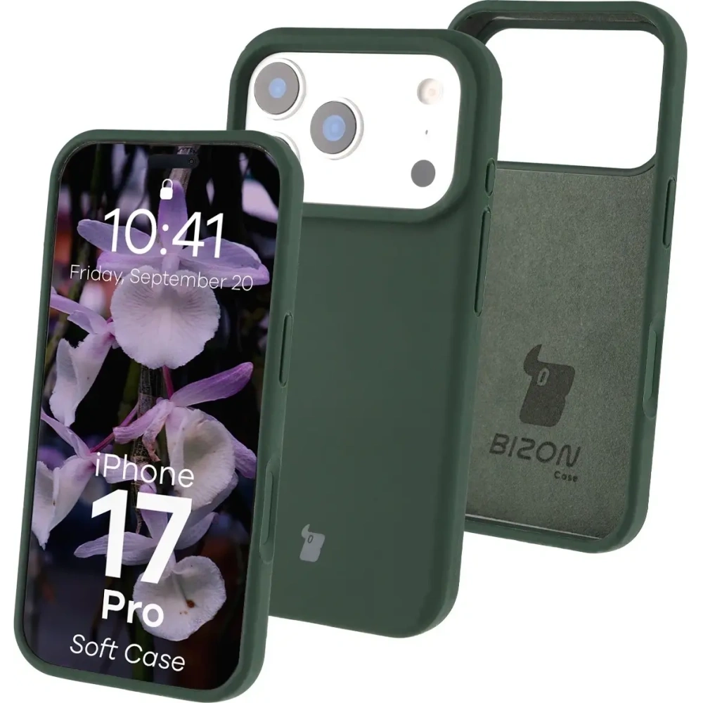 Silikonowe etui Bizon Soft Case do Apple iPhone 17 Pro ciemnozielone