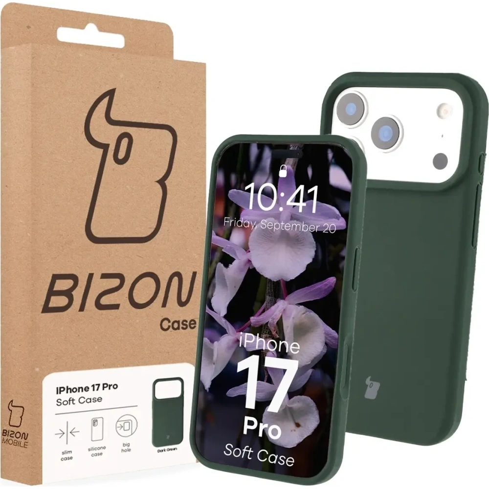 Silikonowe etui Bizon Soft Case do Apple iPhone 17 Pro ciemnozielone