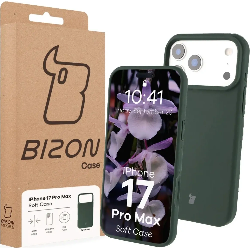 Silikonowe etui Bizon Soft Case do Apple iPhone 17 Pro Max ciemnozielone