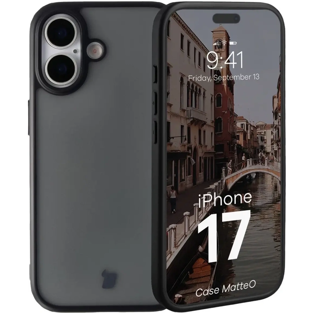 Etui Bizon Case Angelo do Apple iPhone 17 przydymione z czarną ramką
