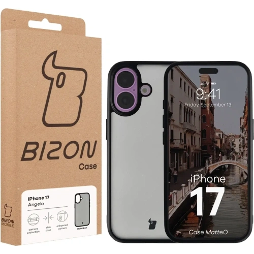 Etui Bizon Case Angelo do Apple iPhone 17 przydymione z czarną ramką