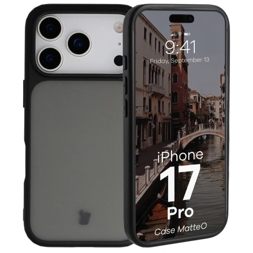 Etui Bizon Case Angelo do Apple iPhone 17 Pro przydymione z czarną ramką
