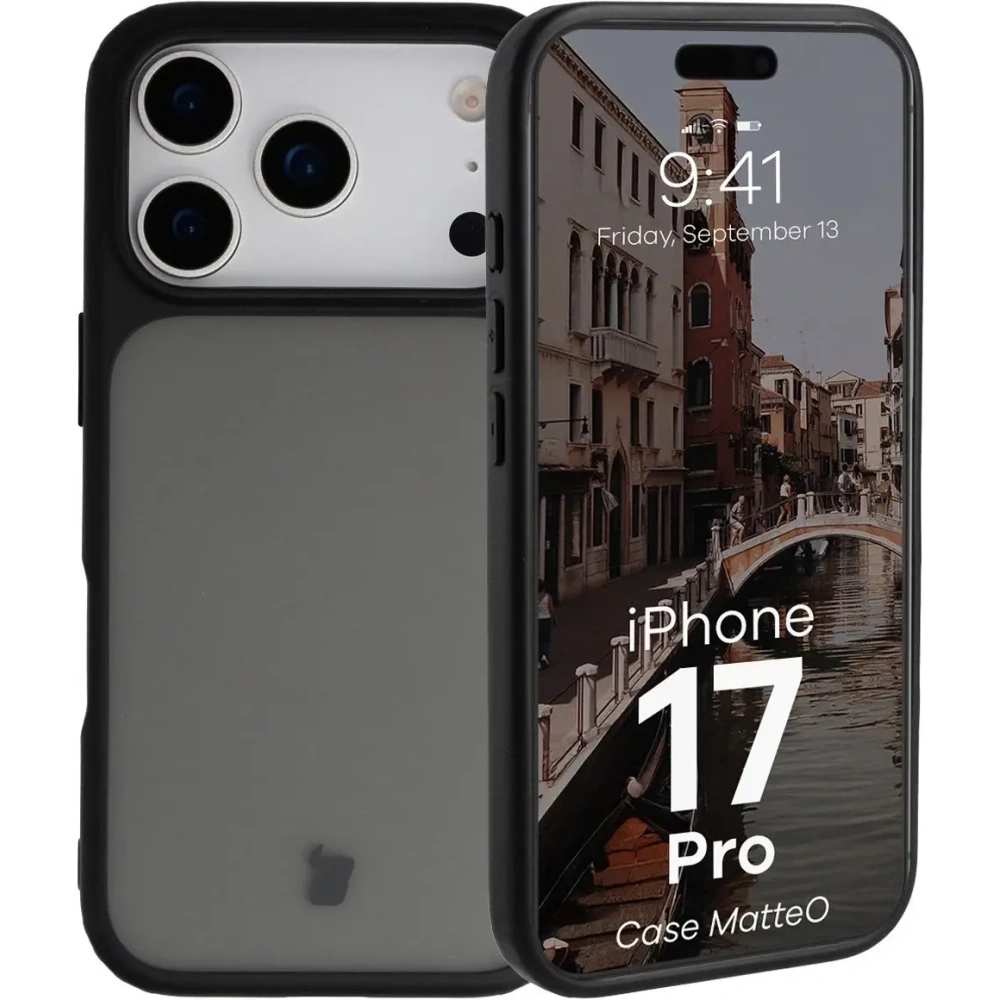 Etui Bizon Case Angelo do Apple iPhone 17 Pro przydymione z czarną ramką
