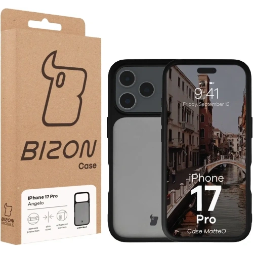 Etui Bizon Case Angelo do Apple iPhone 17 Pro przydymione z czarną ramką