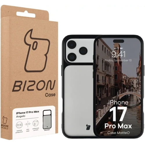 Etui Bizon Case Angelo do Apple iPhone 17 Pro Max przydymione z czarną ramką