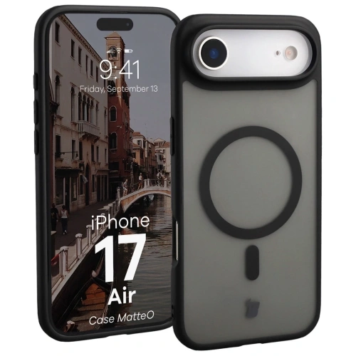 Etui z pierścieniem magnetycznym Bizon Case MatteO do Apple iPhone 17 Air przydymione-czarne