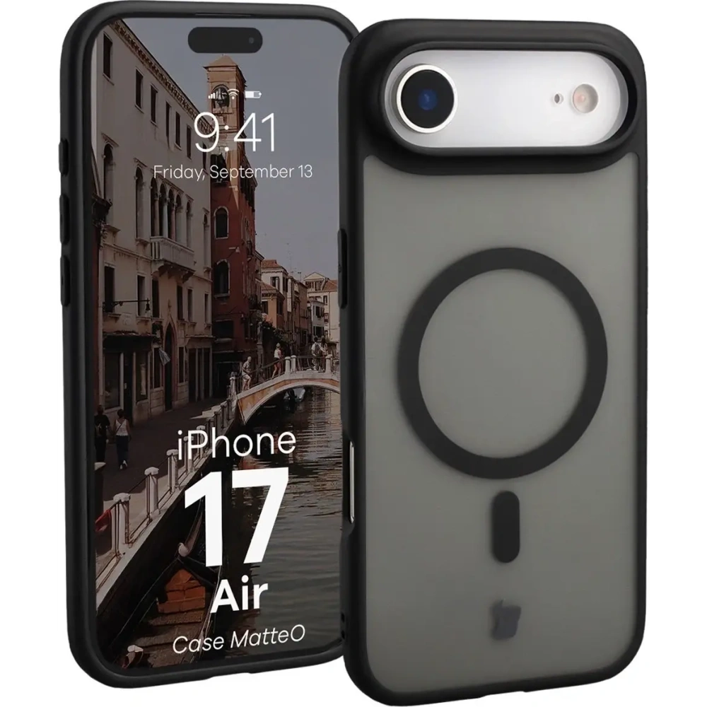 Etui z pierścieniem magnetycznym Bizon Case MatteO do Apple iPhone Air przydymione-czarne