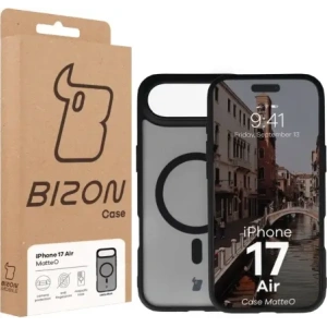 Etui z pierścieniem magnetycznym Bizon Case MatteO do Apple iPhone 17 Air przydymione-czarne