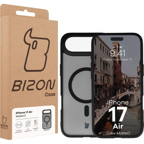 Etui z pierścieniem magnetycznym Bizon Case MatteO do Apple iPhone 17 Air przydymione-czarne