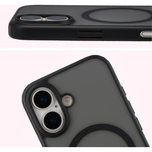 Etui z pierścieniem magnetycznym Bizon Case MatteO do Apple iPhone 17 przydymione-czarne