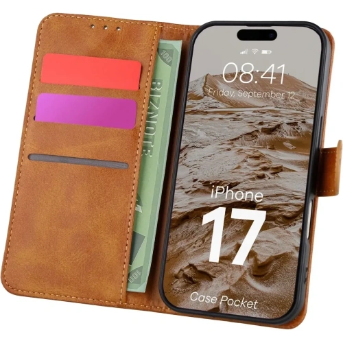 Etui z klapką Bizon Case Pocket do Apple iPhone 17 brązowe