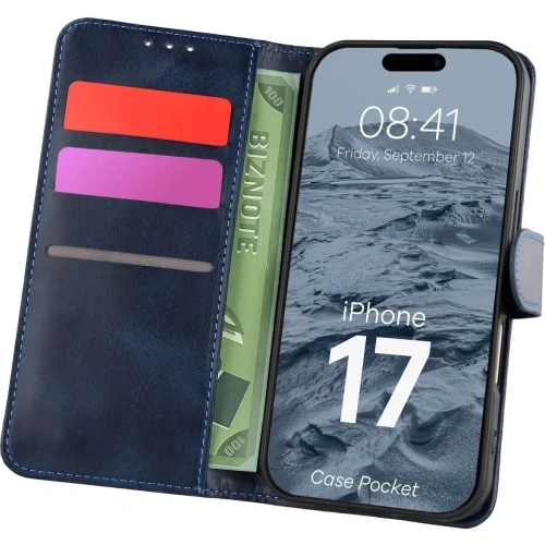 Etui z klapką Bizon Case Pocket do Apple iPhone 17 granatowe