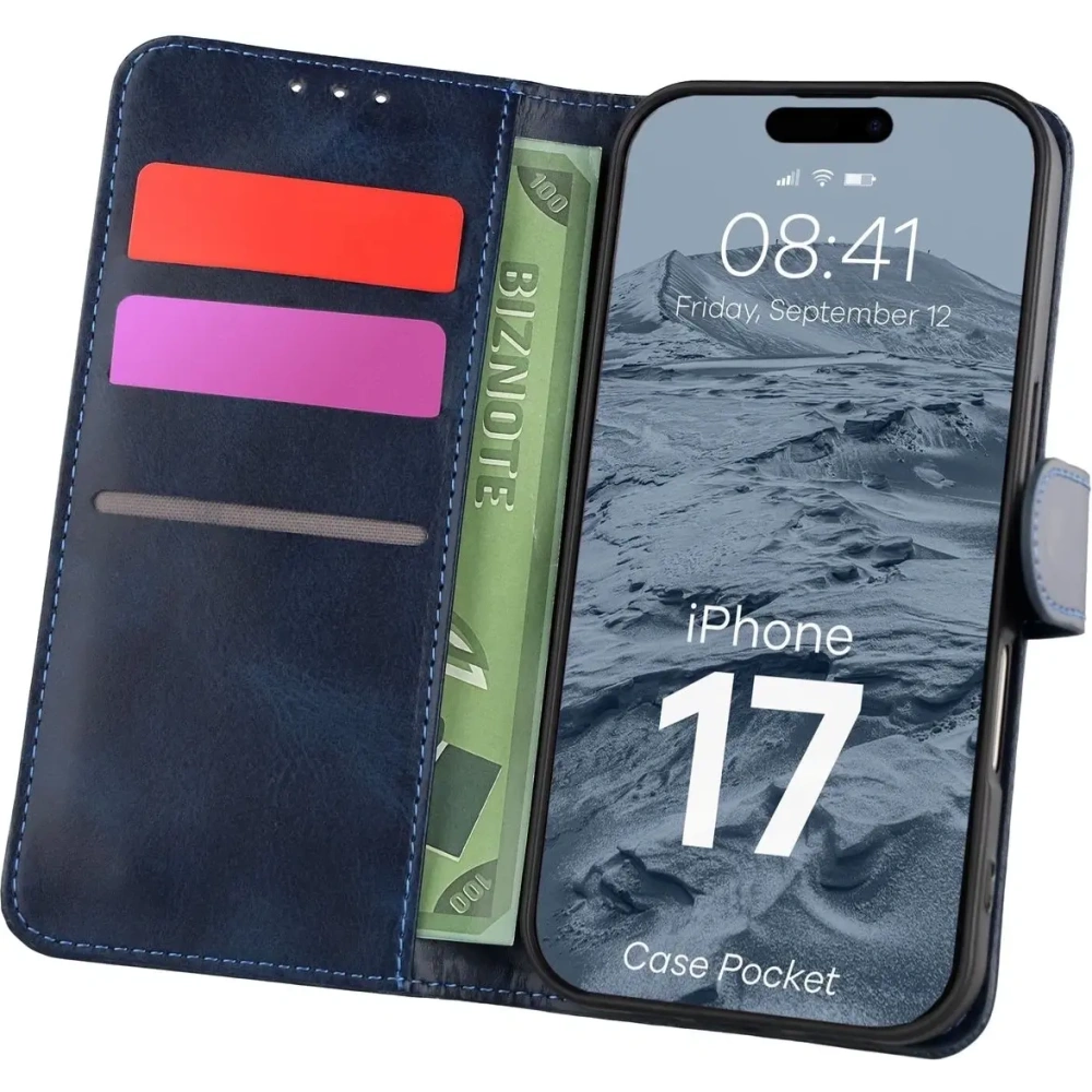 Etui z klapką Bizon Case Pocket do Apple iPhone 17 granatowe