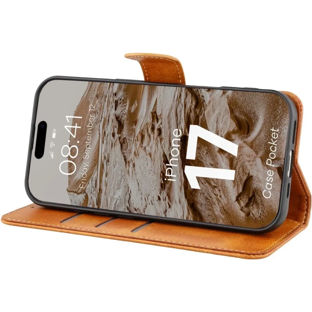 Etui z klapką Bizon Case Pocket do Apple iPhone 17 brązowe
