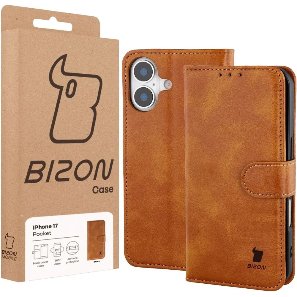 Etui z klapką Bizon Case Pocket do Apple iPhone 17 brązowe