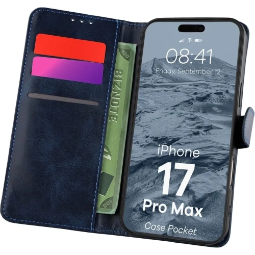 Etui z klapką Bizon Case Pocket do Apple iPhone 17 Pro Max granatowe