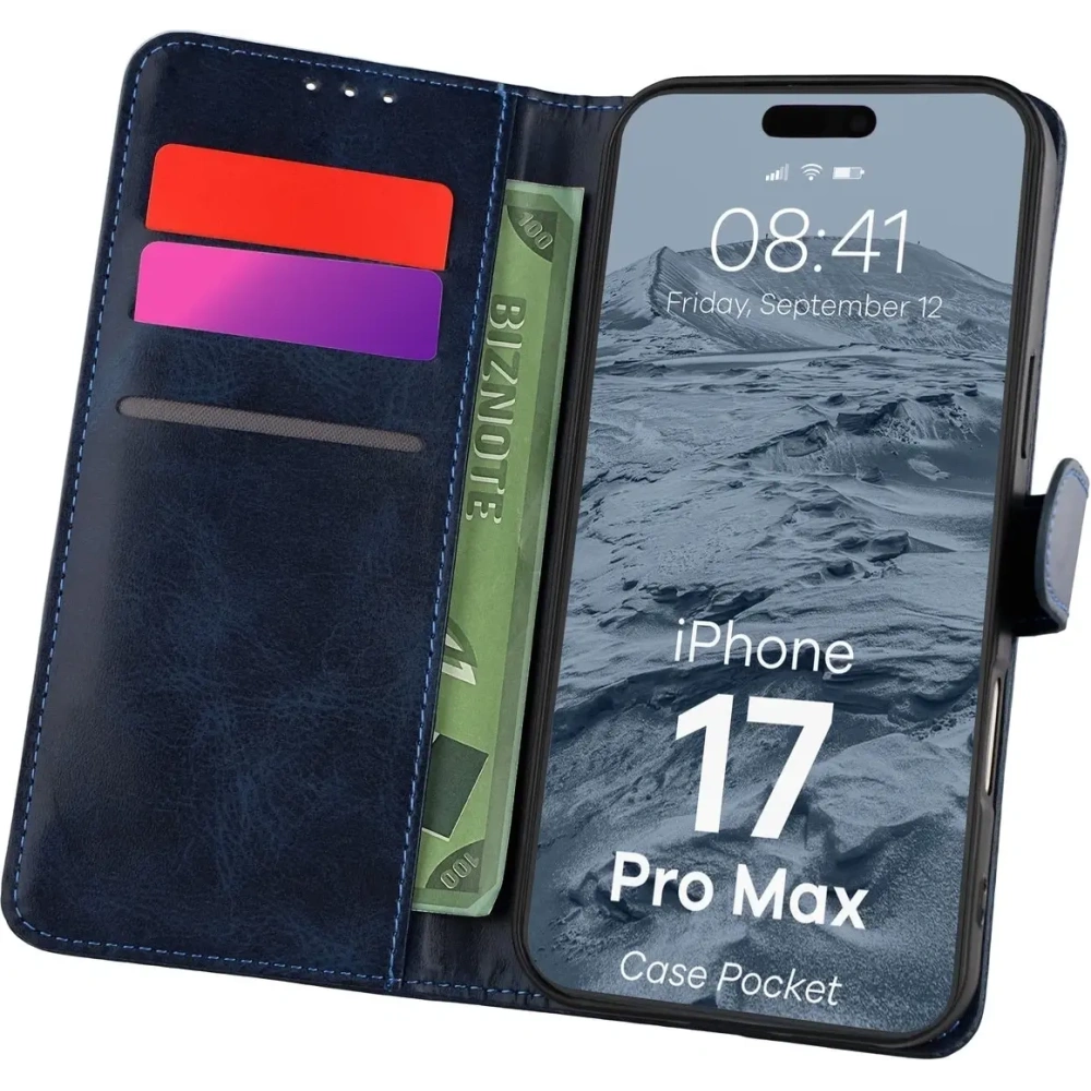 Etui z klapką Bizon Case Pocket do Apple iPhone 17 Pro Max granatowe