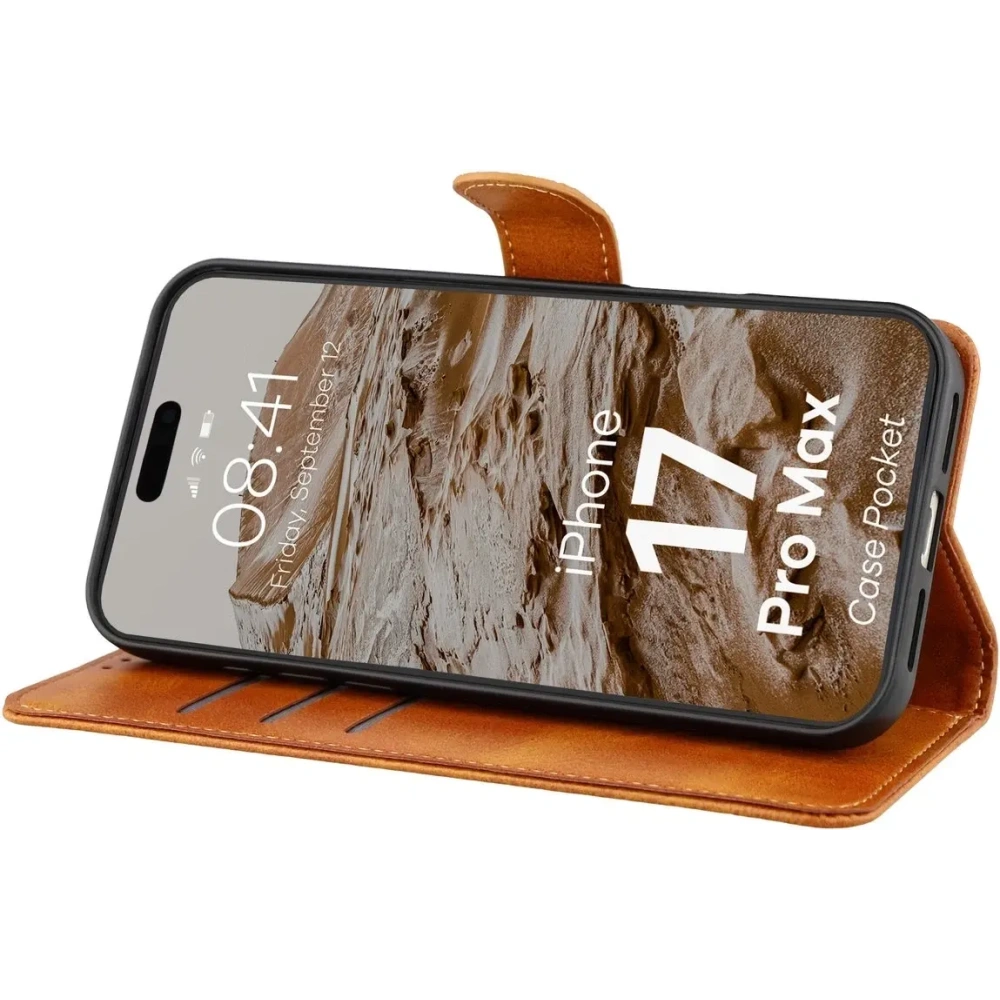 Etui z klapką Bizon Case Pocket do Apple iPhone 17 Pro Max brązowe