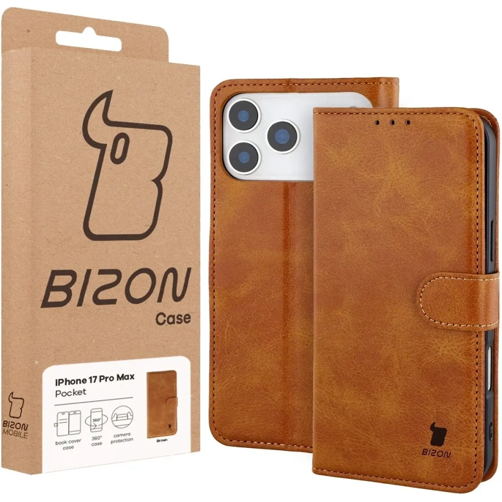 Etui z klapką Bizon Case Pocket do Apple iPhone 17 Pro Max brązowe