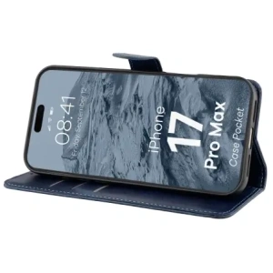 Etui z klapką Bizon Case Pocket do Apple iPhone 17 Pro Max granatowe