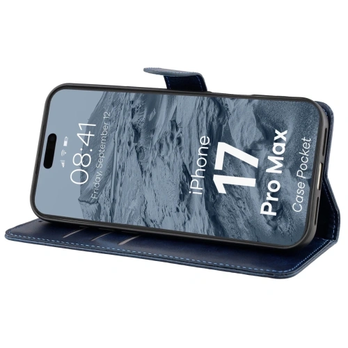 Etui z klapką Bizon Case Pocket do Apple iPhone 17 Pro Max granatowe