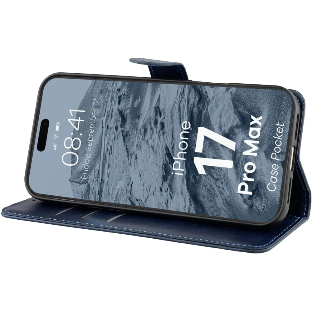 Etui z klapką Bizon Case Pocket do Apple iPhone 17 Pro Max granatowe