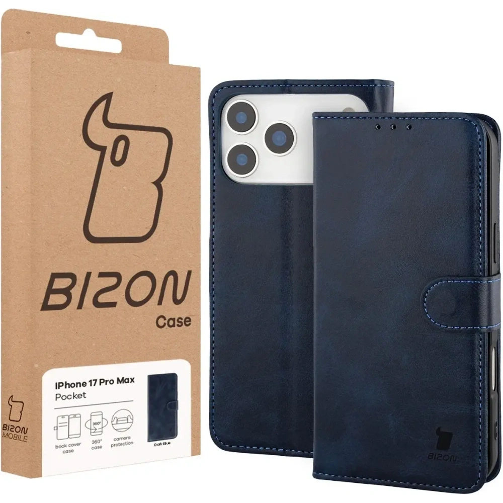 Etui z klapką Bizon Case Pocket do Apple iPhone 17 Pro Max granatowe