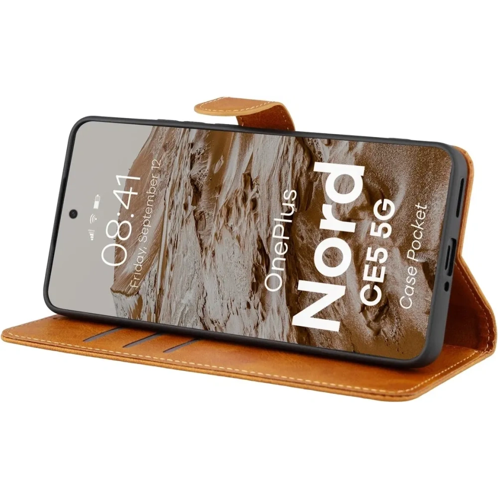 Etui z klapką Bizon Case Pocket do OnePlus Nord CE5 5G brązowe
