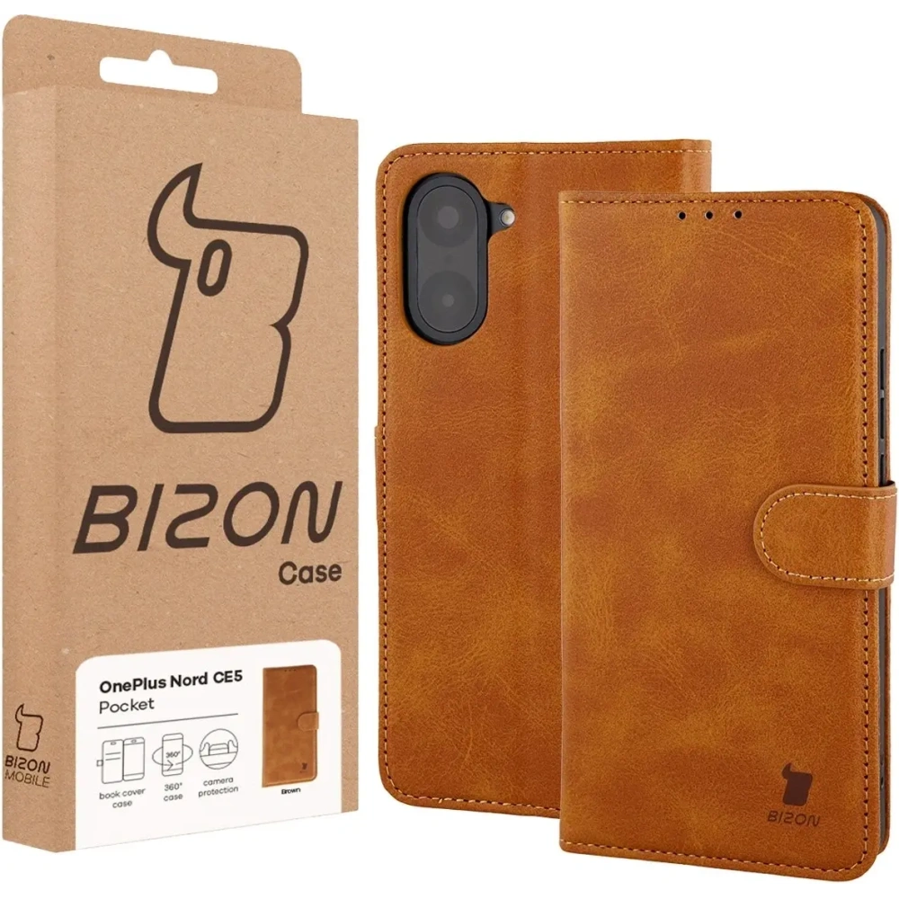 Etui z klapką Bizon Case Pocket do OnePlus Nord CE5 5G brązowe