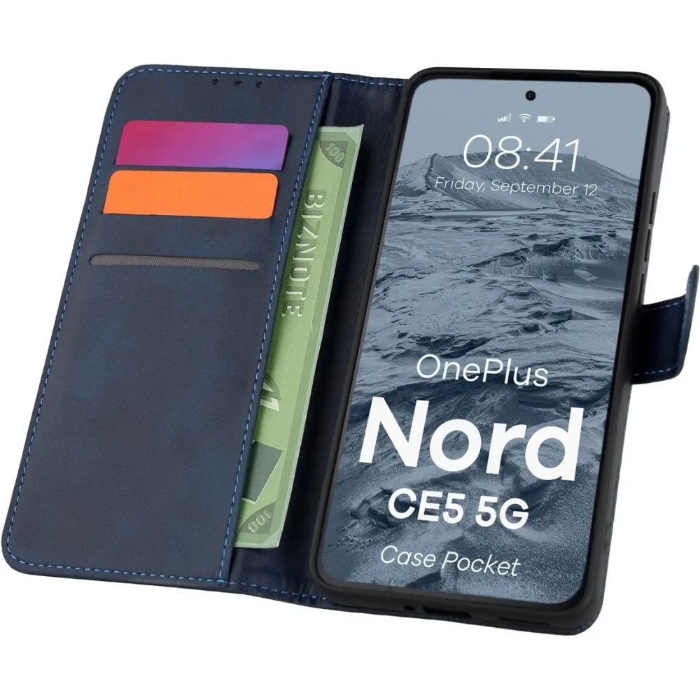 Etui z klapką Bizon Case Pocket do OnePlus Nord CE5 5G granatowe