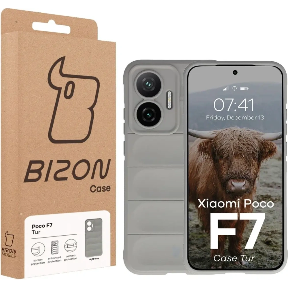 Pancerne etui Bizon Case Tur do Xiaomi POCO F7 jasnoszare