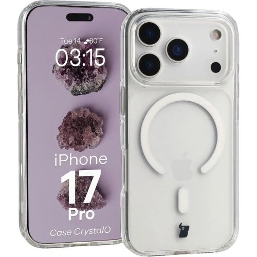 Etui z pierścieniem magnetycznym Bizon Case CrystalO Magnetic do Apple iPhone 17 Pro przezroczyste
