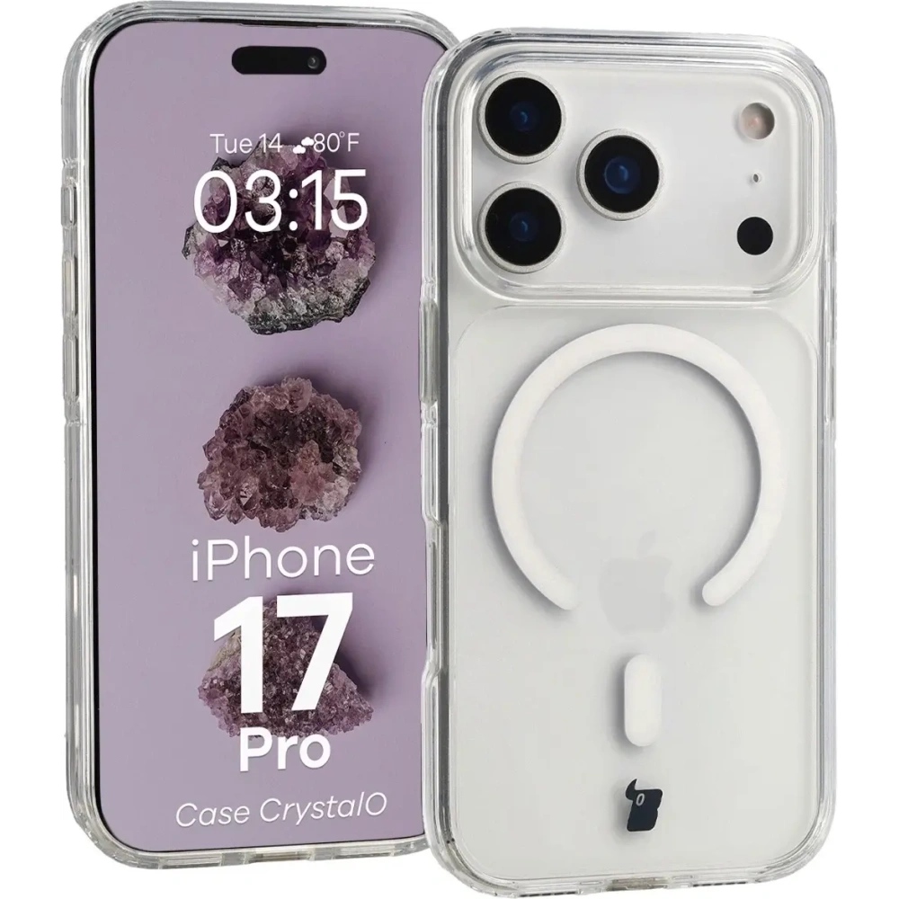 Etui z pierścieniem magnetycznym Bizon Case CrystalO Magnetic do Apple iPhone 17 Pro przezroczyste