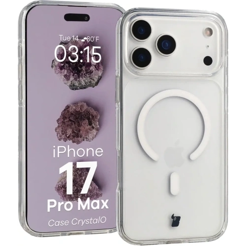 Etui z pierścieniem magnetycznym Bizon Case CrystalO Magnetic do Apple iPhone 17 Pro Max przezroczyste