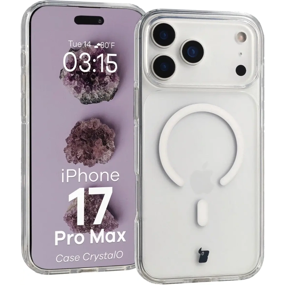 Etui z pierścieniem magnetycznym Bizon Case CrystalO Magnetic do Apple iPhone 17 Pro Max przezroczyste