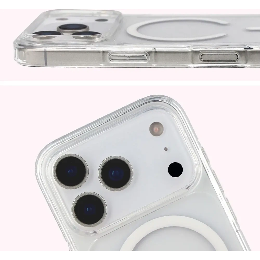 Etui z pierścieniem magnetycznym Bizon Case CrystalO Magnetic do Apple iPhone 17 Pro przezroczyste