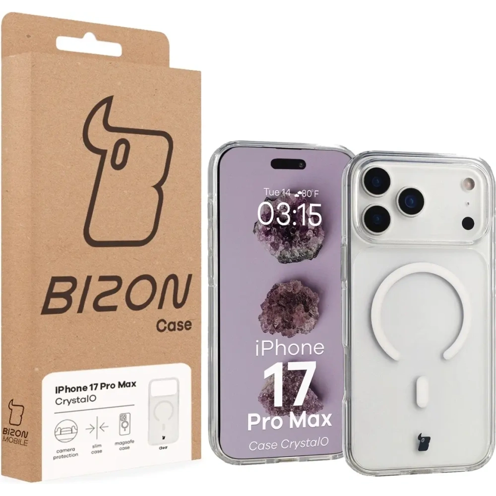 Etui z pierścieniem magnetycznym Bizon Case CrystalO Magnetic do Apple iPhone 17 Pro Max przezroczyste
