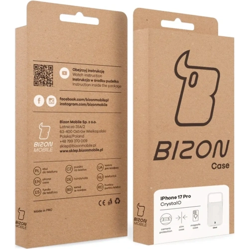Etui z pierścieniem magnetycznym Bizon Case CrystalO Magnetic do Apple iPhone 17 Pro przezroczyste