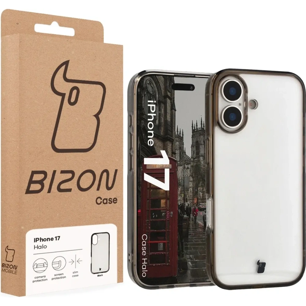 Etui Bizon Case Halo do Apple iPhone 17 przydymione-czarne