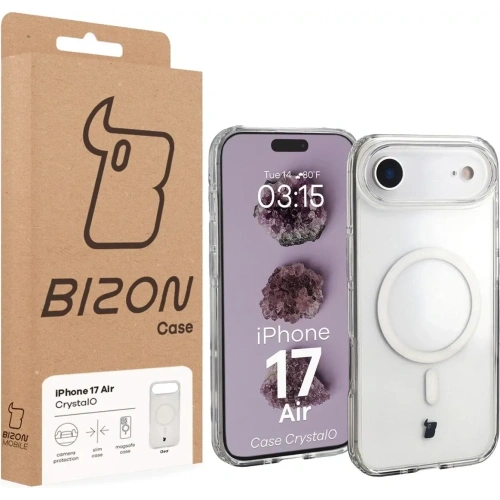 Etui z pierścieniem magnetycznym Bizon Case CrystalO Magnetic do Apple iPhone 17 Air przezroczyste