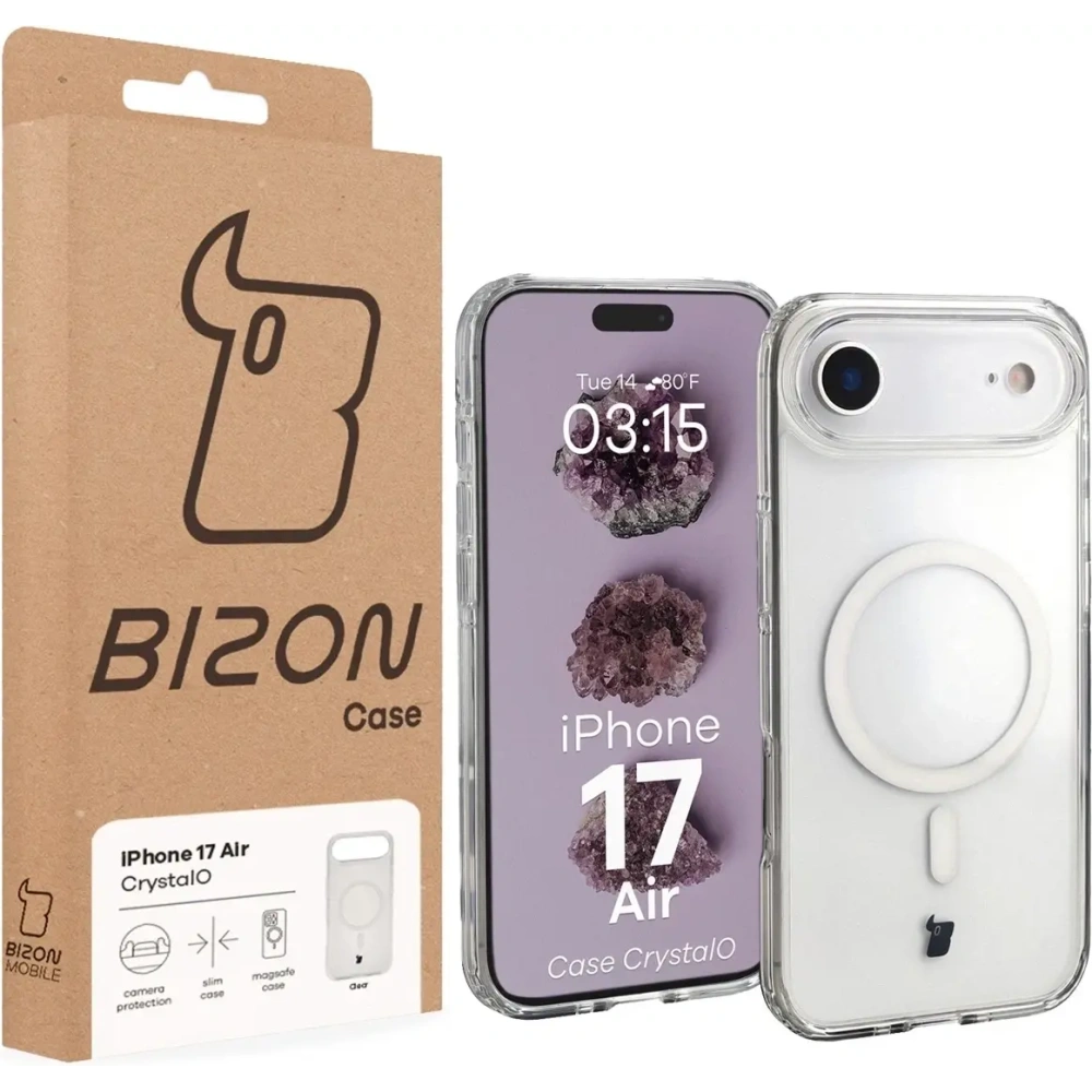 Etui z pierścieniem magnetycznym Bizon Case CrystalO Magnetic do Apple iPhone Air przezroczyste